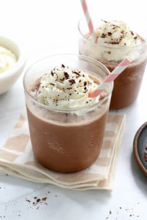 frozen hot chocolate in two glasses.