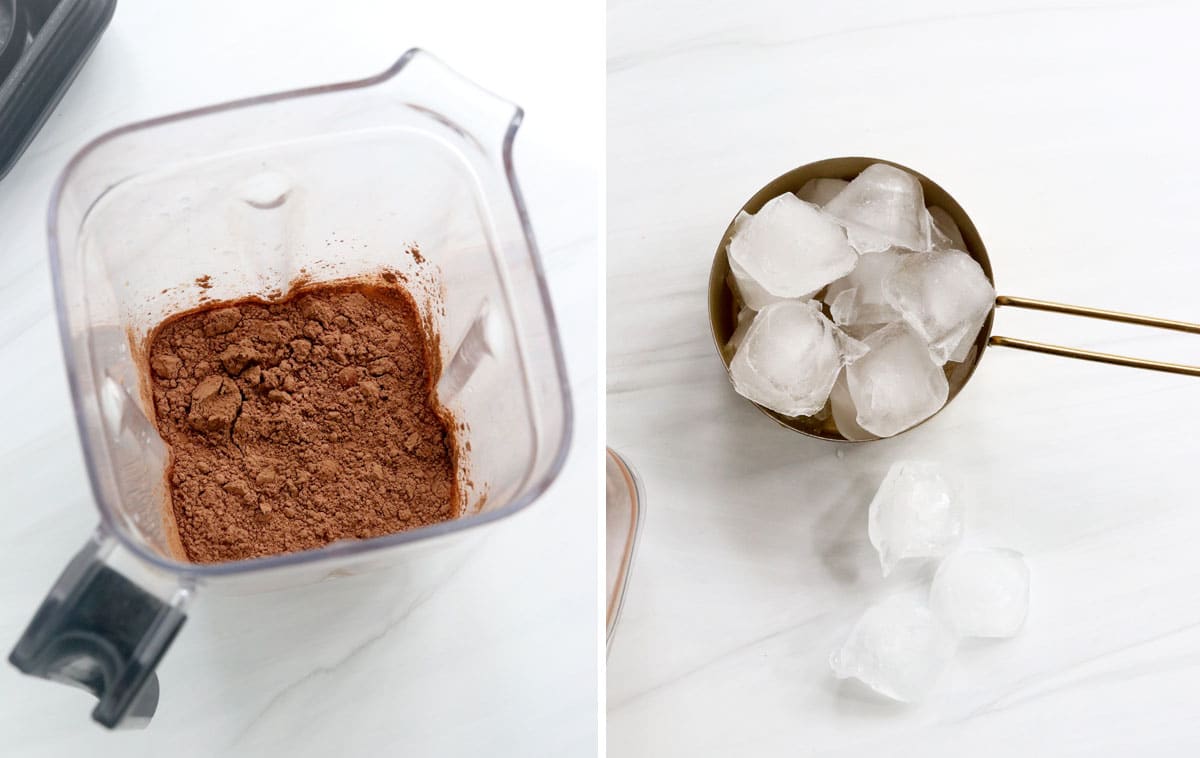 frozen hot chocolate ingredients in blender.