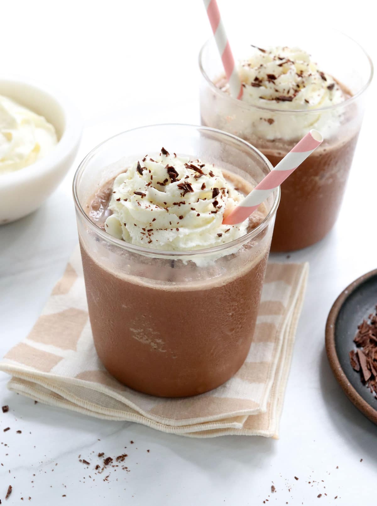 frozen hot chocolate in two glasses.