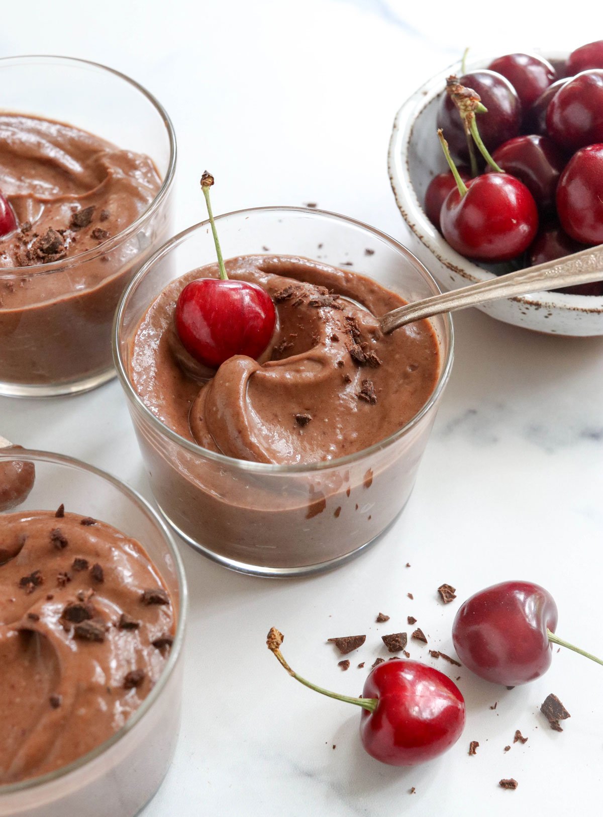 cherry chocolate avocado pudding from the side
