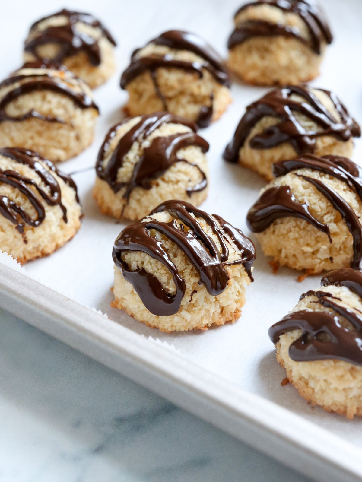coconut macaroons with chocolate on top