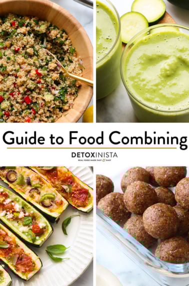 four food photos labeled with a guide to food combining.