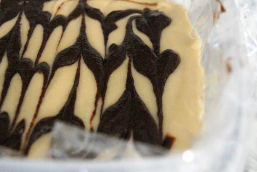 swirled chocolate into cheesecake batter 