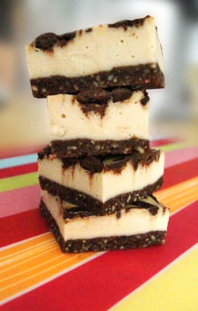 stacked Raw Chocolate-Swirl Cheesecake Bars