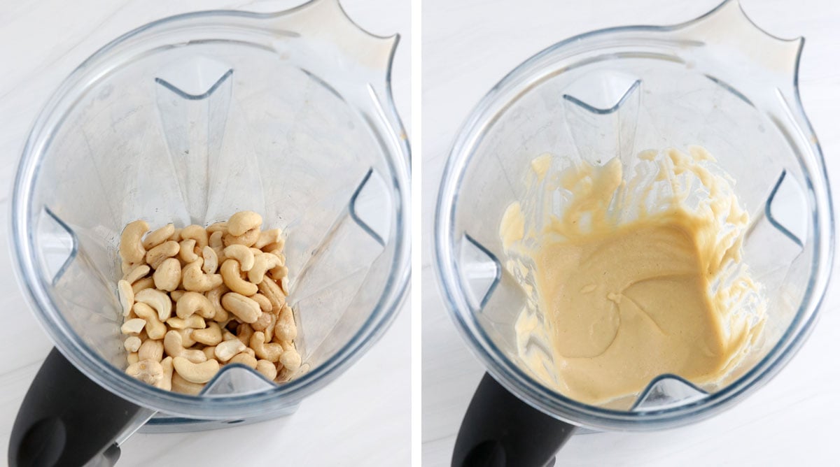 cheesecake filling blended together in blender pitcher.