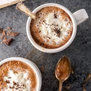 healthy hot chocolate in mug overhead