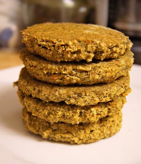 stack of millet veggie burgers