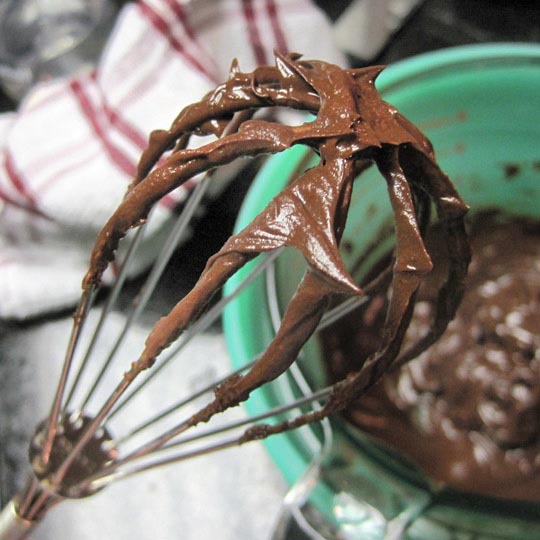 chocolate mousse on whisk 