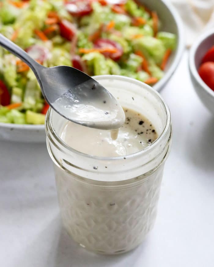 Mediterranean Mason Jar Salad with Tahini Yogurt Dressing