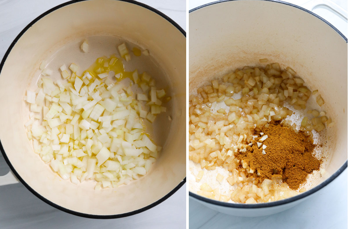 cipolla saltata con aglio e curry in polvere.