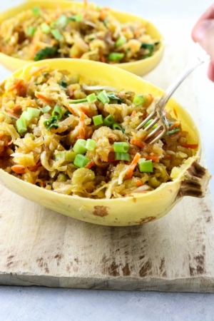 spaghetti squash shells with chow mein filling