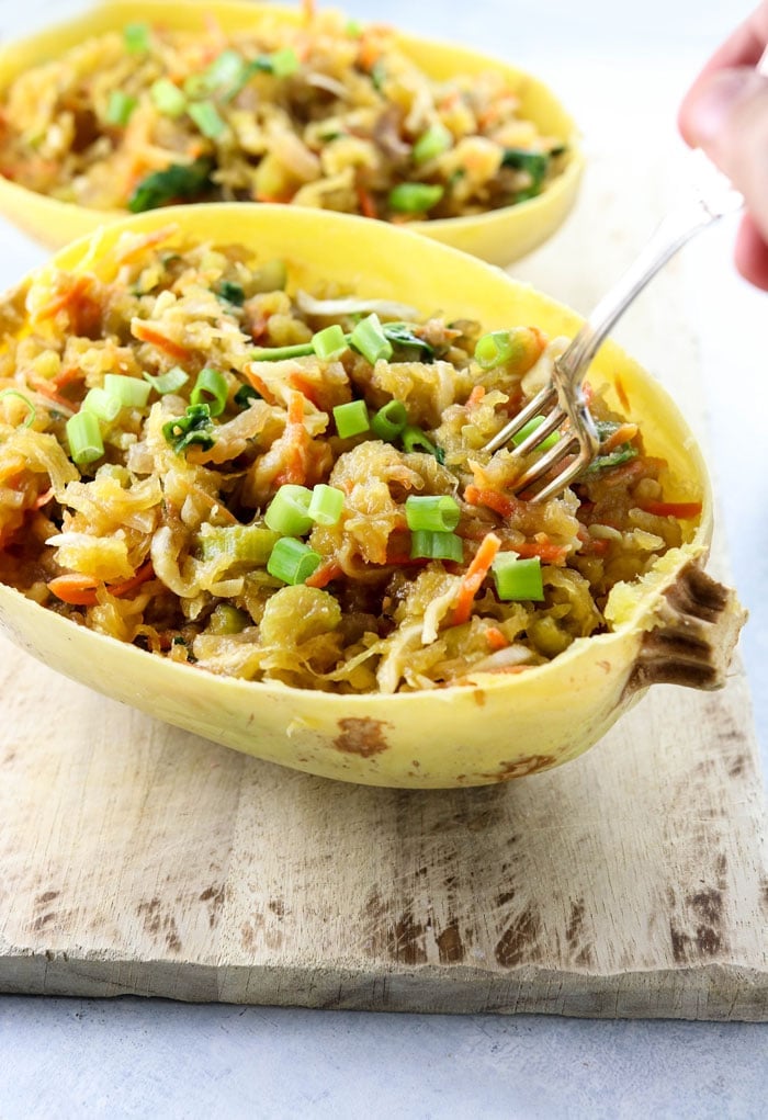 spaghetti squash shells with chow mein filling