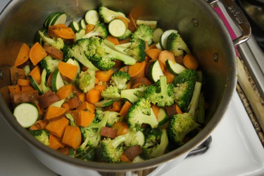 Cut vegetables in a pot