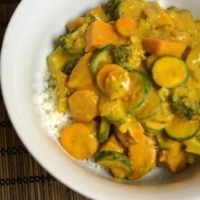 Detox friendly vegetable curry over rice