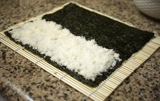 rice on sushi paper
