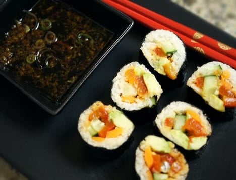 Spicy "tuna" sushi dinner