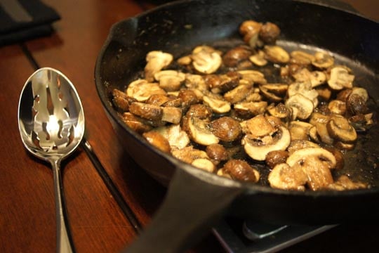 sauteed mushrooms in a skillet