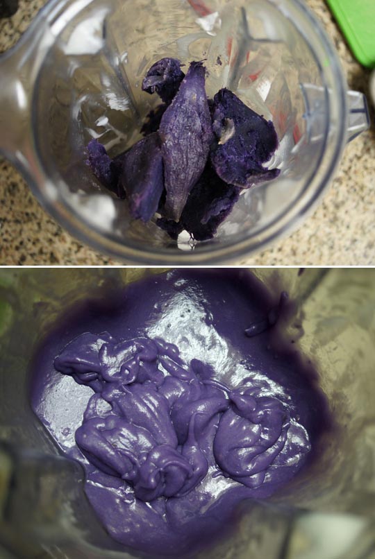 purple yams blended in blender 