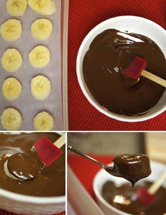 banana slices dipped in melted chocolate