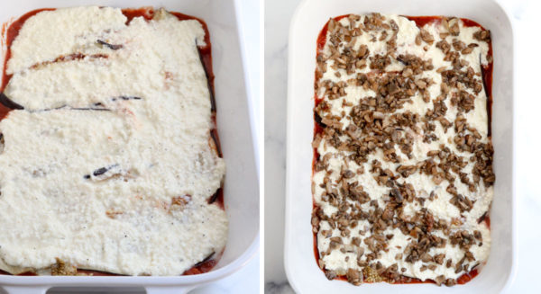 ricotta and mushrooms added to eggplant lasagna