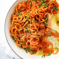 Sweet Potato Noodles with Roasted Red Pepper Sauce (Vegan & Paleo)
