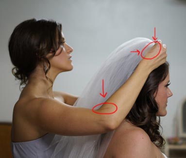 megan putting a veil on her friend's head