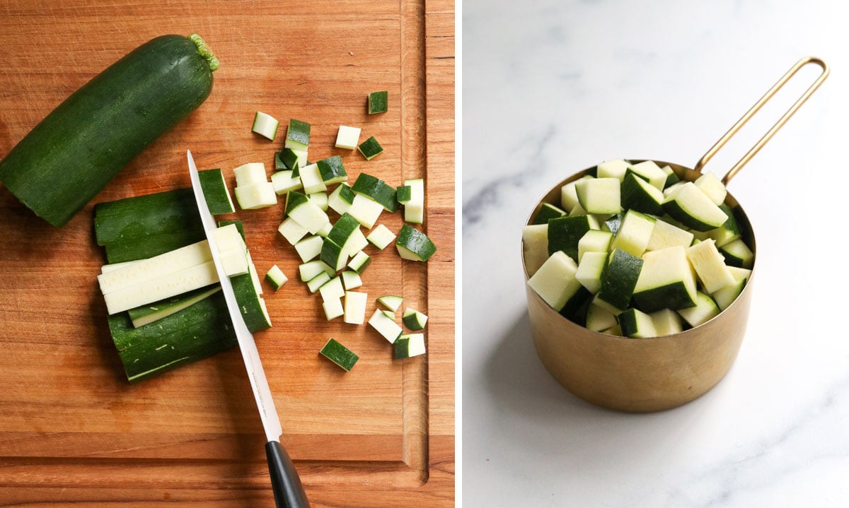 diced zucchini measured in a cup