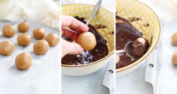 peanut butter balls in chocolate