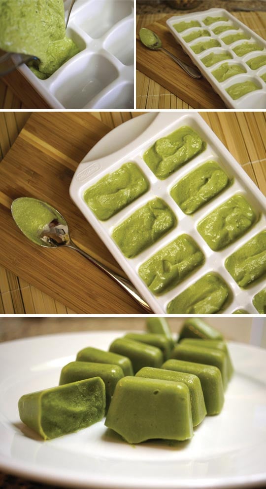 green sauce in an ice cube tray