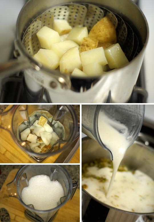 steamed potatoes blended in a blender