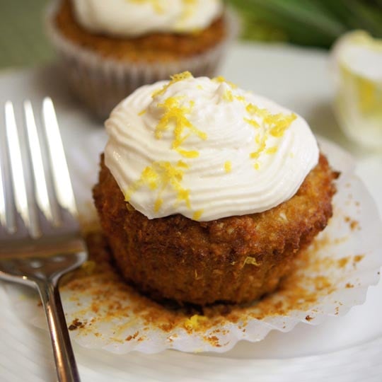 cupcake with lemon coconut frosting on top