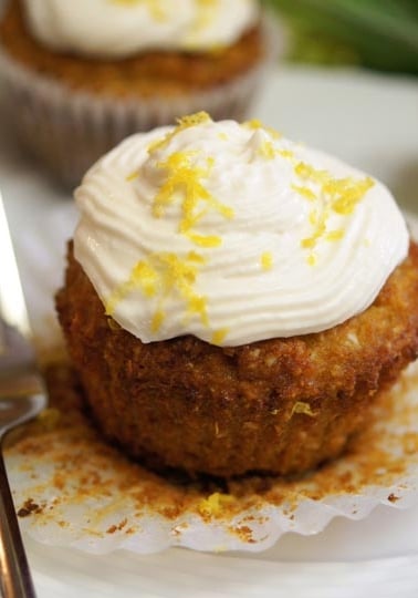 Lemon coconut frosting on muffin