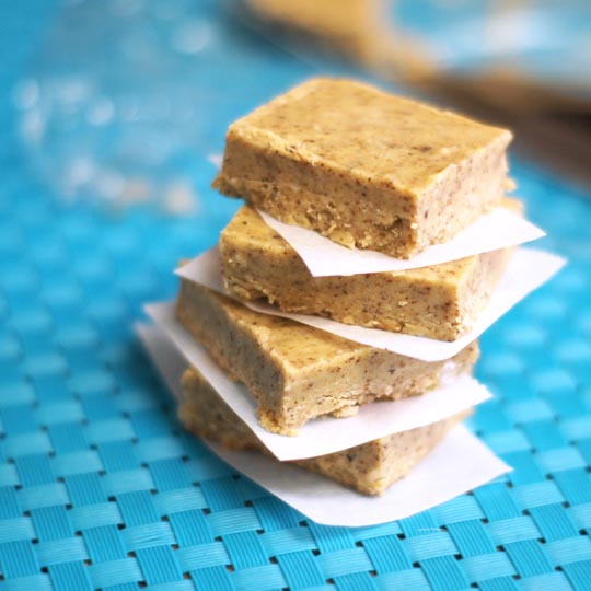 stack of creamy almond butter fudge 