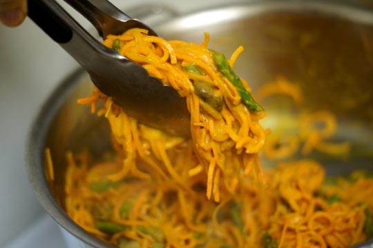 sweet potato noodles in a pan