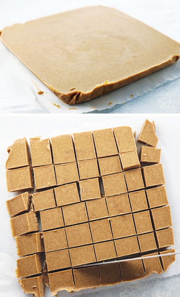 cut almond butter fudge pieces