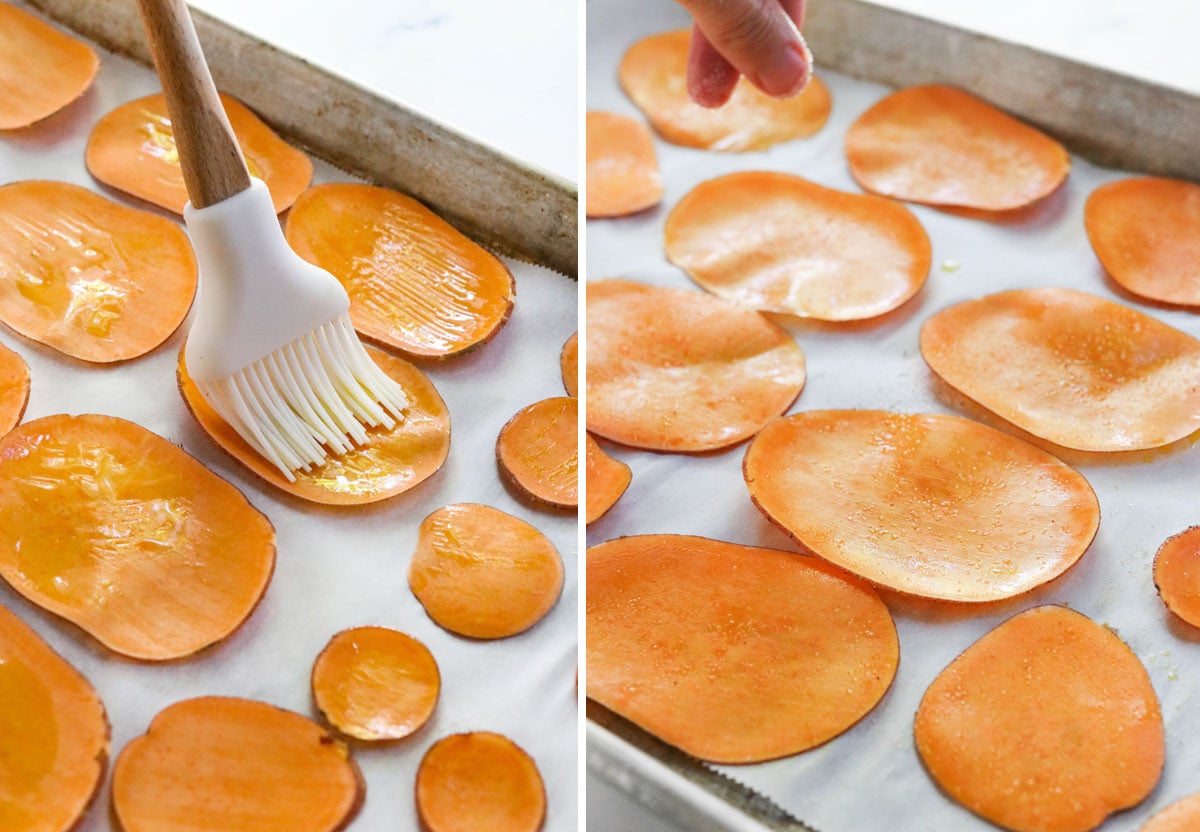 sweet potato slices brushed with olive oil and salt