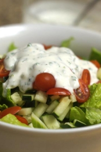 Salad with goat yogurt ranch dressing
