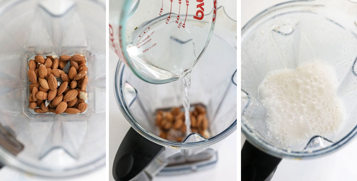 almonds and water blended together in vitamix