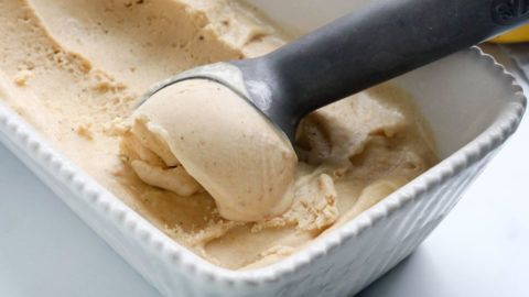 peanut butter banana ice cream scooped in container