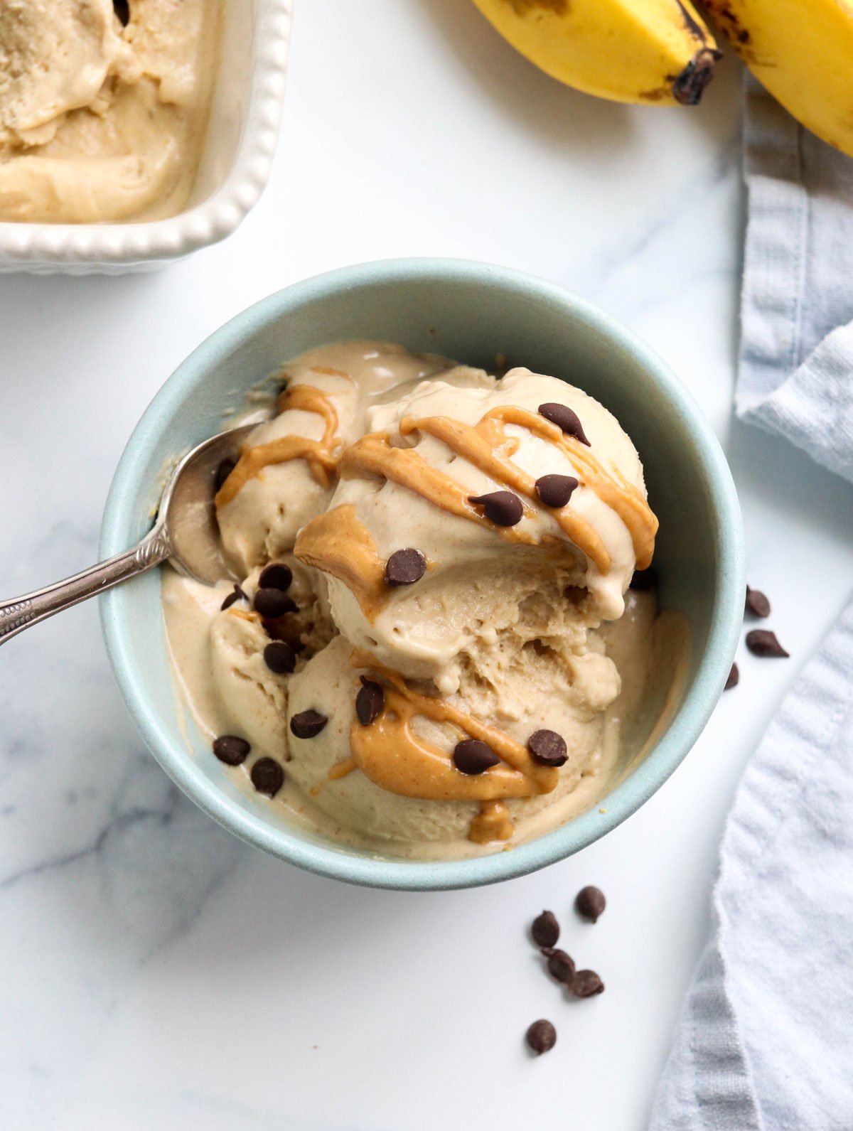 ice cream in a bowl with spoon