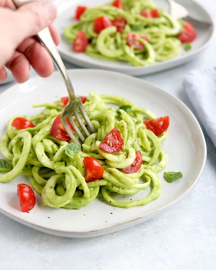 Pesto Zoodles & Tomato Salad - Chef Cindy