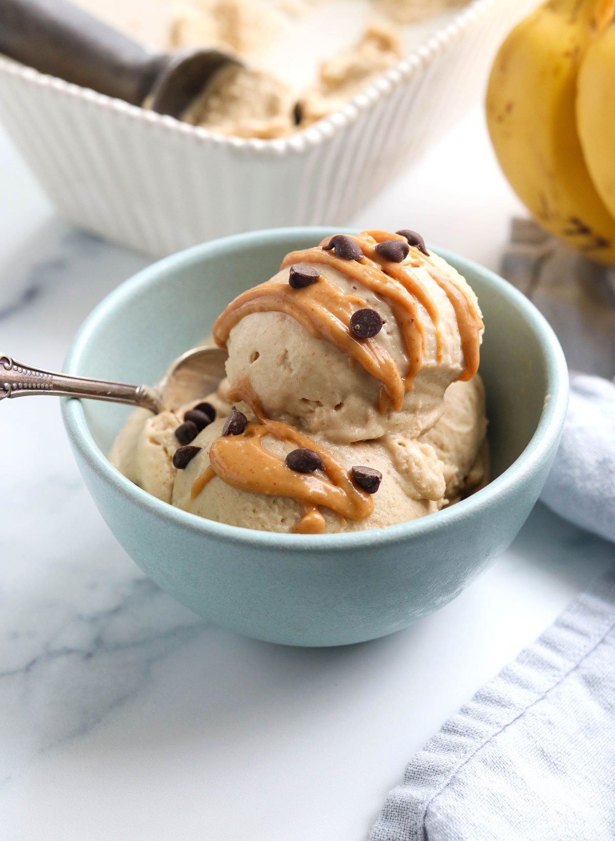 banana ice cream with chocolate chips on top
