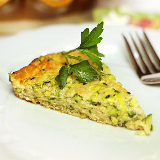 slice of flourless zucchini pie on a plate