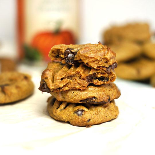 stack of pumpkin pie cookies with chocolate chips