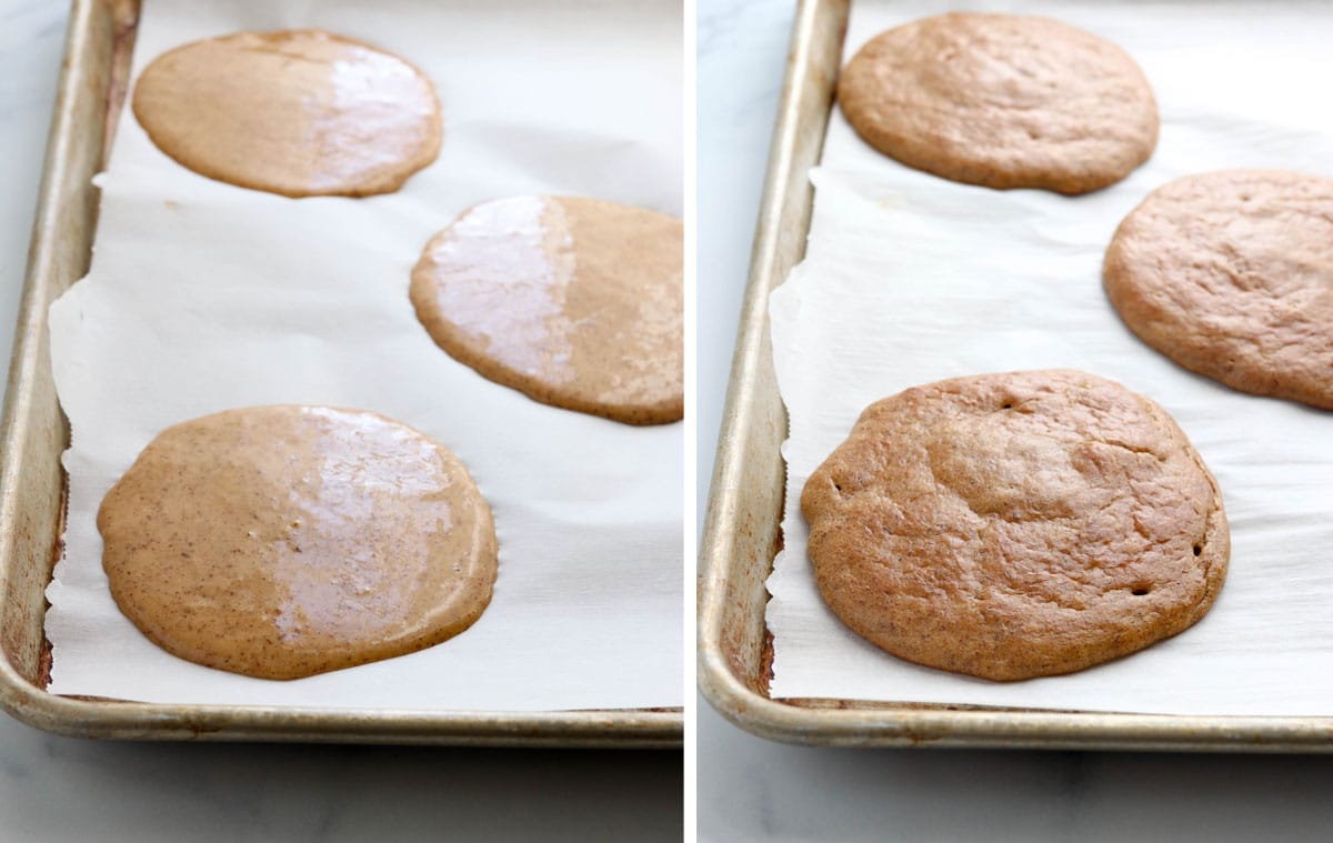 baked pancakes on baking sheet