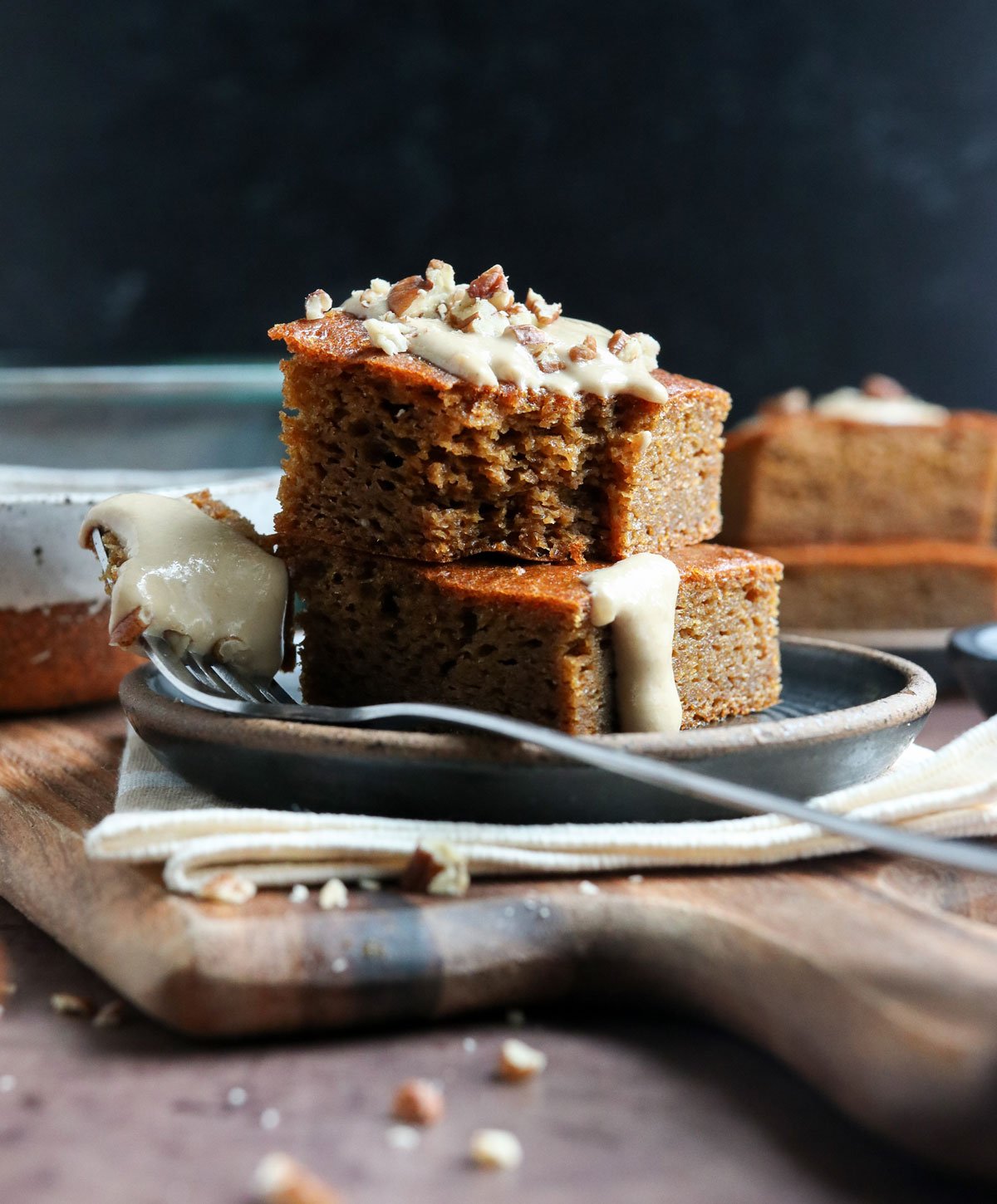 healthy pumpkin bars stacked on plate