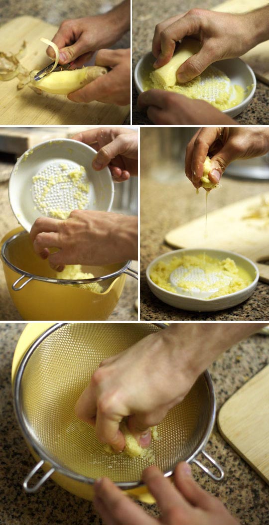 grating ginger on the ceramic grater