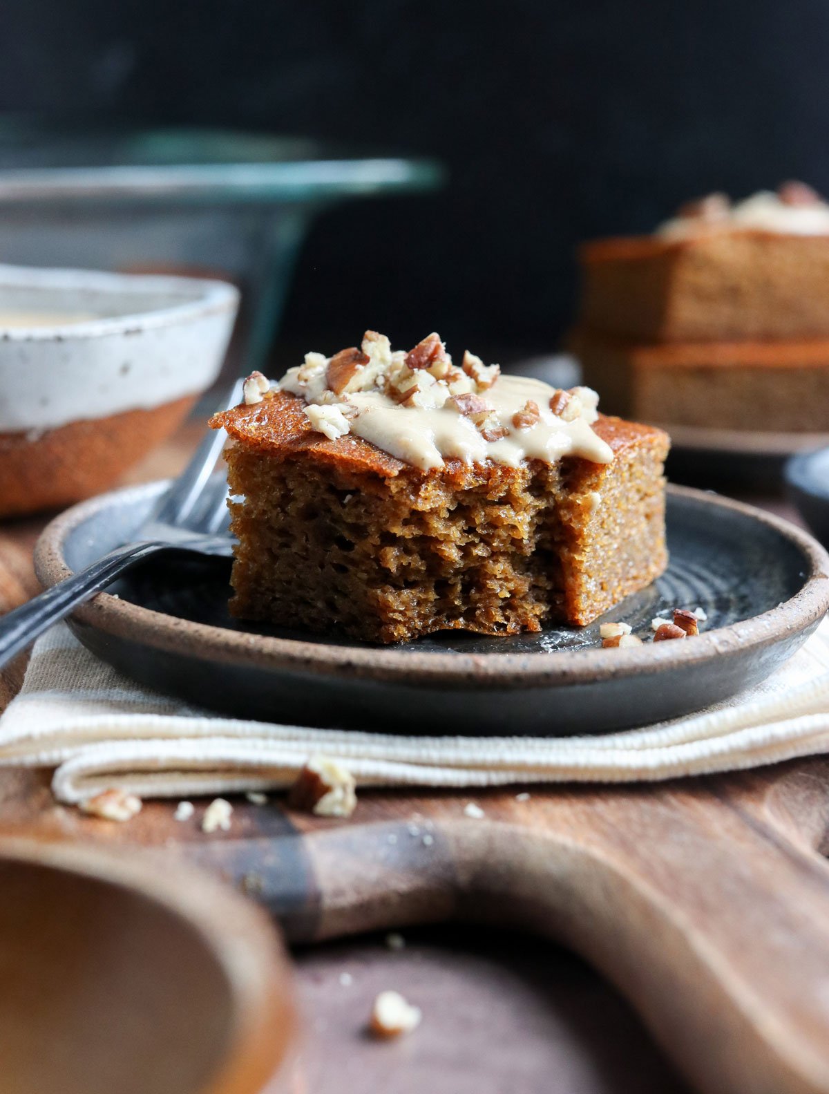 maple pecan glaze on top of pumpkin bar