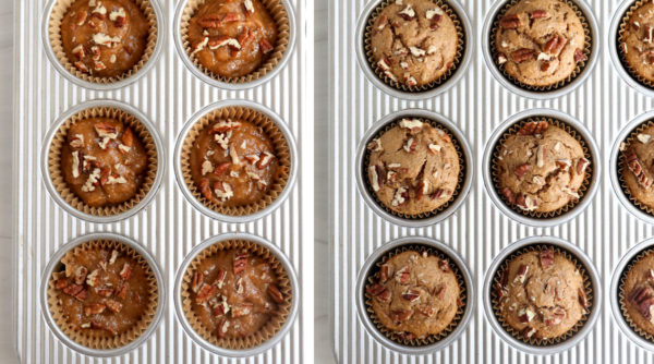 muffins topped with pecans and baked