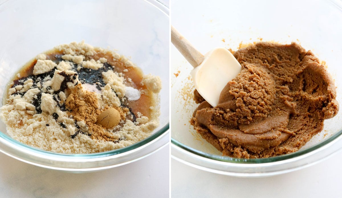 mixing the ginger cookie dough in bowl